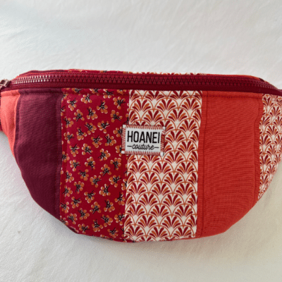 Sac banane rouge en patchwork (M)