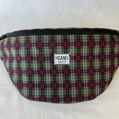 Sac banane imprimé tartan vert et rouge (L)
