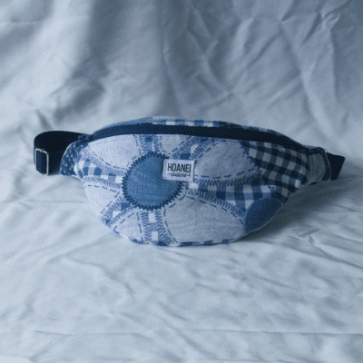 Sac banane patchwork bleu (M)