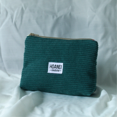 Pochette trapézoïdale verte côtelé