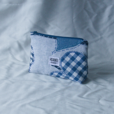 Pochette trapézoïdale patchwork bleu